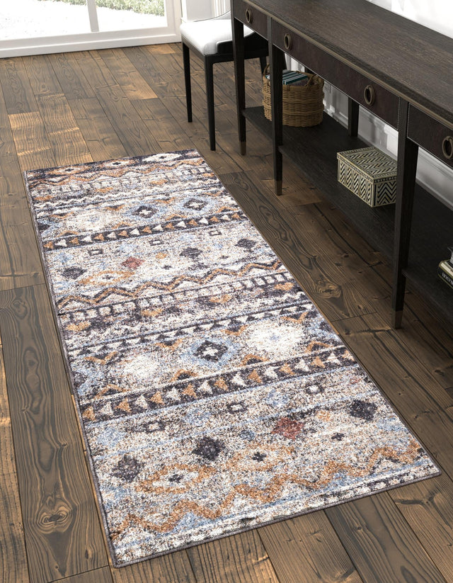 Khaki Gray 2' x 8' Eco Southwestern Runner Area Rug 100% Recycled Space Dyed Polyester With Cotton Backing Carpet for Natural Home Decor for Sale at Rug Engine