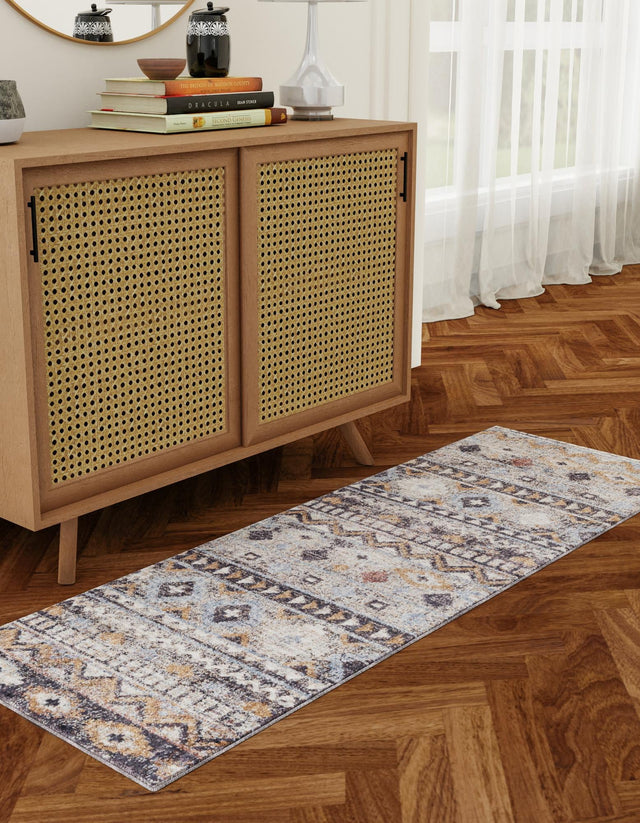Khaki Gray 2' x 8' Eco Southwestern Runner Area Rug 100% Recycled Space Dyed Polyester With Cotton Backing Carpet for Natural Home Decor for Sale at Rug Engine