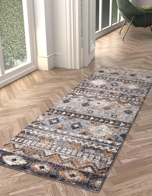 Khaki Gray 2' x 8' Eco Southwestern Runner Area Rug 100% Recycled Space Dyed Polyester With Cotton Backing Carpet for Natural Home Decor for Sale at Rug Engine