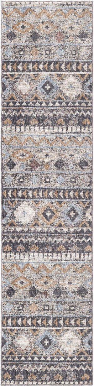 Khaki Gray 2' x 8' Eco Southwestern Runner Area Rug 100% Recycled Space Dyed Polyester With Cotton Backing Carpet for Natural Home Decor for Sale at Rug Engine