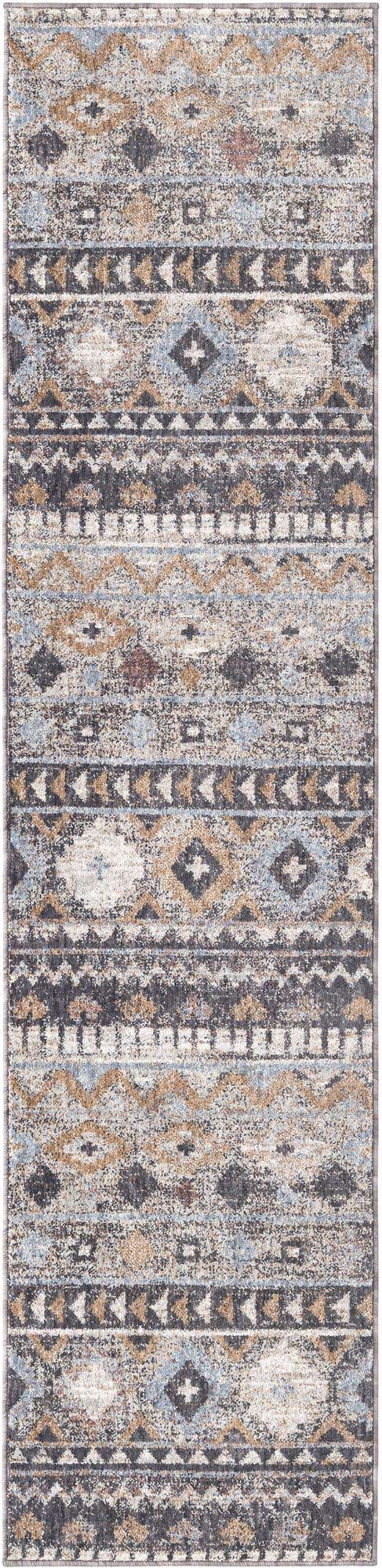 Khaki Gray 2' x 8' Eco Southwestern Runner Area Rug 100% Recycled Space Dyed Polyester With Cotton Backing Carpet for Natural Home Decor for Sale at Rug Engine