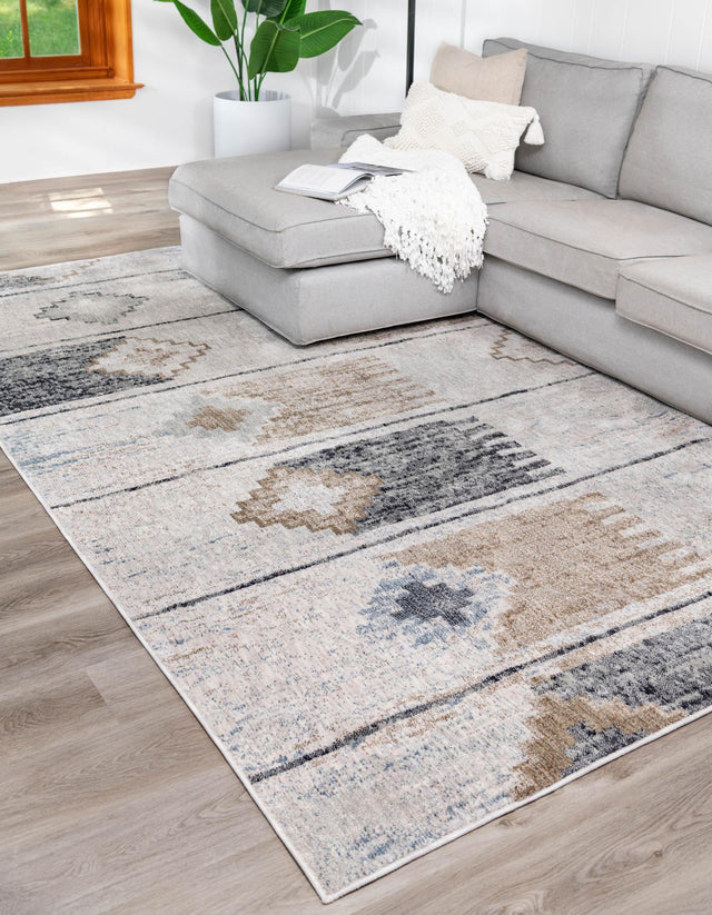 Ivory 5' 3 x 8' Eco Southwestern Rectangle Area Rug 100% Recycled Space Dyed Polyester With Cotton Backing Carpet for Natural Home Decor for Sale at Rug Engine