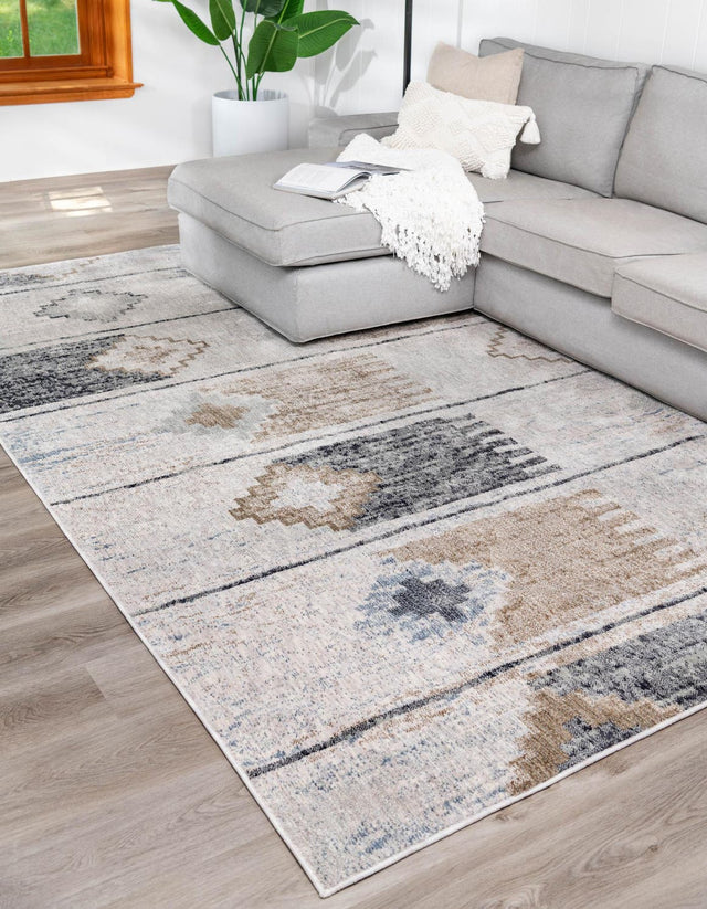 Ivory 10' x 13' Eco Southwestern Rectangle Area Rug 100% Recycled Space Dyed Polyester With Cotton Backing Carpet for Natural Home Decor for Sale at Rug Engine