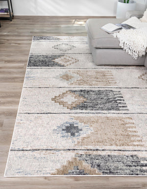 Ivory 10' x 13' Eco Southwestern Rectangle Area Rug 100% Recycled Space Dyed Polyester With Cotton Backing Carpet for Natural Home Decor for Sale at Rug Engine