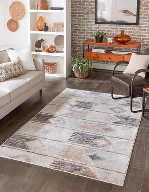 Ivory 10' x 13' Eco Southwestern Rectangle Area Rug 100% Recycled Space Dyed Polyester With Cotton Backing Carpet for Natural Home Decor for Sale at Rug Engine