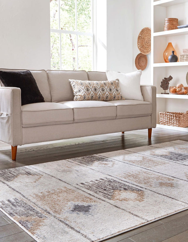Ivory 4' x 6' Eco Southwestern Rectangle Area Rug 100% Recycled Space Dyed Polyester With Cotton Backing Carpet for Natural Home Decor for Sale at Rug Engine