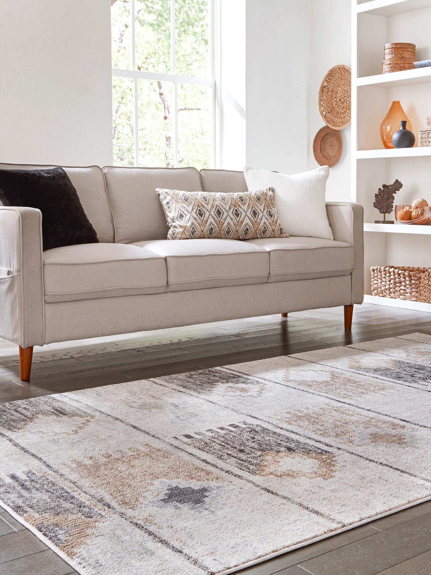 Ivory 5' 3 x 8' Eco Southwestern Rectangle Area Rug 100% Recycled Space Dyed Polyester With Cotton Backing Carpet for Natural Home Decor for Sale at Rug Engine