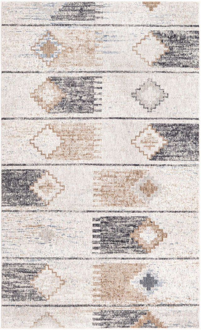 Ivory 5' 3 x 8' Eco Southwestern Rectangle Area Rug 100% Recycled Space Dyed Polyester With Cotton Backing Carpet for Natural Home Decor for Sale at Rug Engine