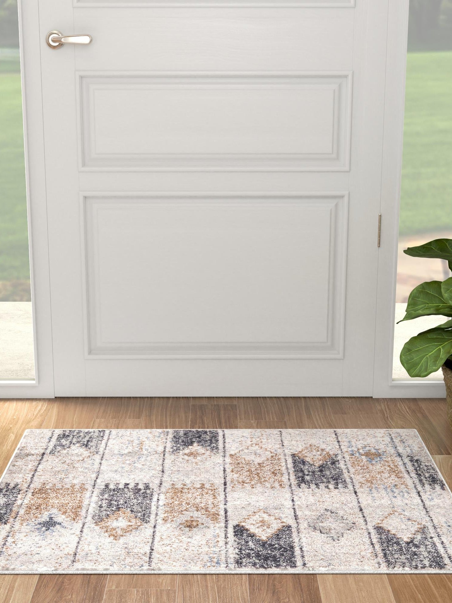 Ivory 5' 3 x 8' Eco Southwestern Rectangle Area Rug 100% Recycled Space Dyed Polyester With Cotton Backing Carpet for Natural Home Decor for Sale at Rug Engine
