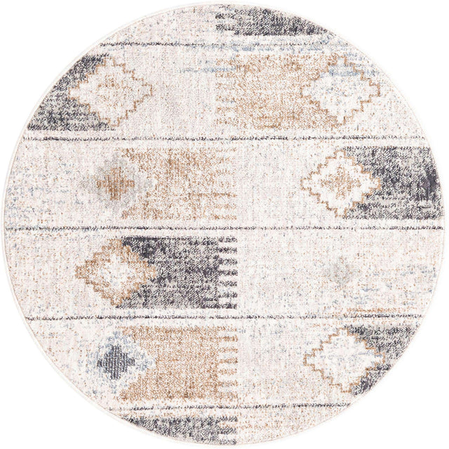 Ivory 3' 3 x 3' 3 Eco Southwestern Round Area Rug 100% Recycled Space Dyed Polyester With Cotton Backing Carpet for Natural Home Decor for Sale at Rug Engine
