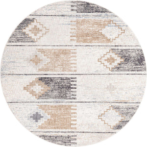 Ivory 7' x 7' Eco Southwestern Round Area Rug 100% Recycled Space Dyed Polyester With Cotton Backing Carpet for Natural Home Decor for Sale at Rug Engine