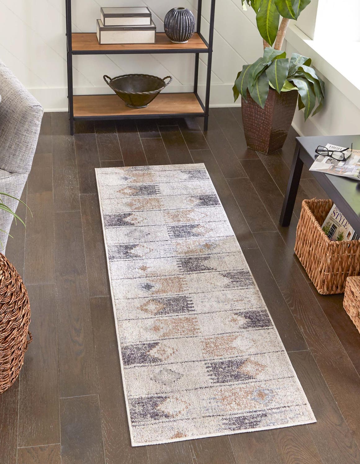 Ivory 2' 7 x 12' Eco Southwestern Runner Area Rug 100% Recycled Space Dyed Polyester With Cotton Backing Carpet for Natural Home Decor for Sale at Rug Engine