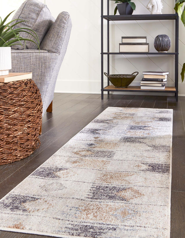 Ivory 2' x 6' Eco Southwestern Runner Area Rug 100% Recycled Space Dyed Polyester With Cotton Backing Carpet for Natural Home Decor for Sale at Rug Engine