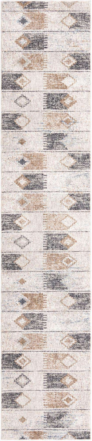 Ivory 2' 7 x 12' Eco Southwestern Runner Area Rug 100% Recycled Space Dyed Polyester With Cotton Backing Carpet for Natural Home Decor for Sale at Rug Engine