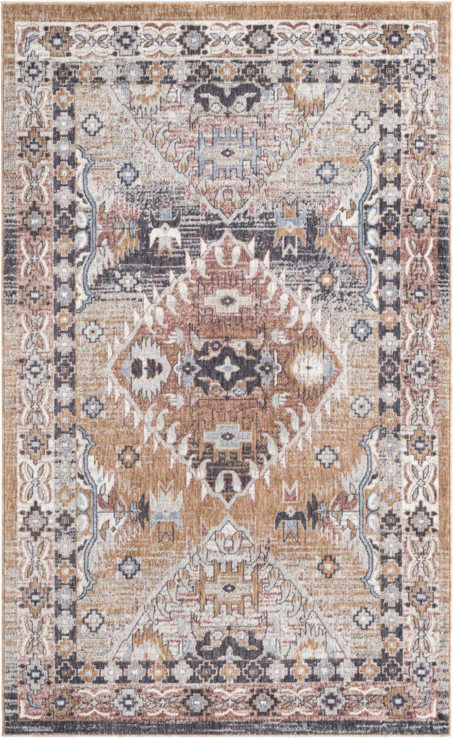Khaki Gray 5' 3 x 8' Eco Southwestern Rectangle Area Rug 100% Recycled Space Dyed Polyester With Cotton Backing Carpet for Natural Home Decor for Sale at Rug Engine