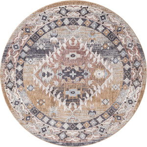 Khaki Gray 7' x 7' Eco Southwestern Round Area Rug 100% Recycled Space Dyed Polyester With Cotton Backing Carpet for Natural Home Decor for Sale at Rug Engine