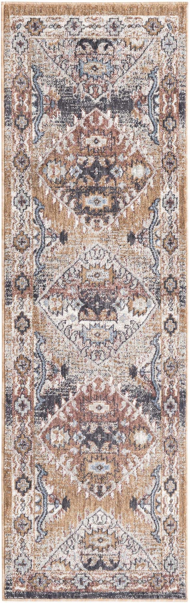 Khaki Gray 2' x 6' Eco Southwestern Runner Area Rug 100% Recycled Space Dyed Polyester With Cotton Backing Carpet for Natural Home Decor for Sale at Rug Engine