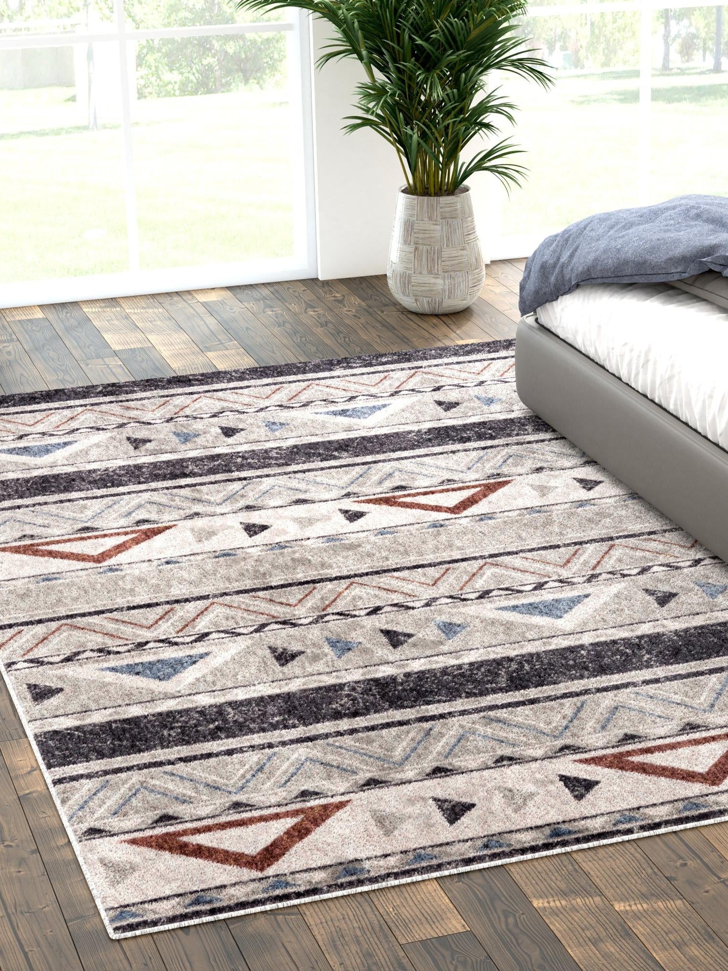 Gray 4' x 6' Eco Southwestern Rectangle Area Rug 100% Recycled Space Dyed Polyester With Cotton Backing Carpet for Natural Home Decor for Sale at Rug Engine