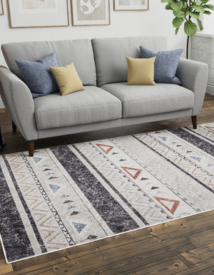 Gray 4' x 6' Eco Southwestern Rectangle Area Rug 100% Recycled Space Dyed Polyester With Cotton Backing Carpet for Natural Home Decor for Sale at Rug Engine