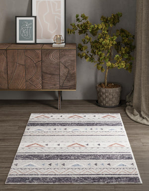 Gray 4' x 6' Eco Southwestern Rectangle Area Rug 100% Recycled Space Dyed Polyester With Cotton Backing Carpet for Natural Home Decor for Sale at Rug Engine