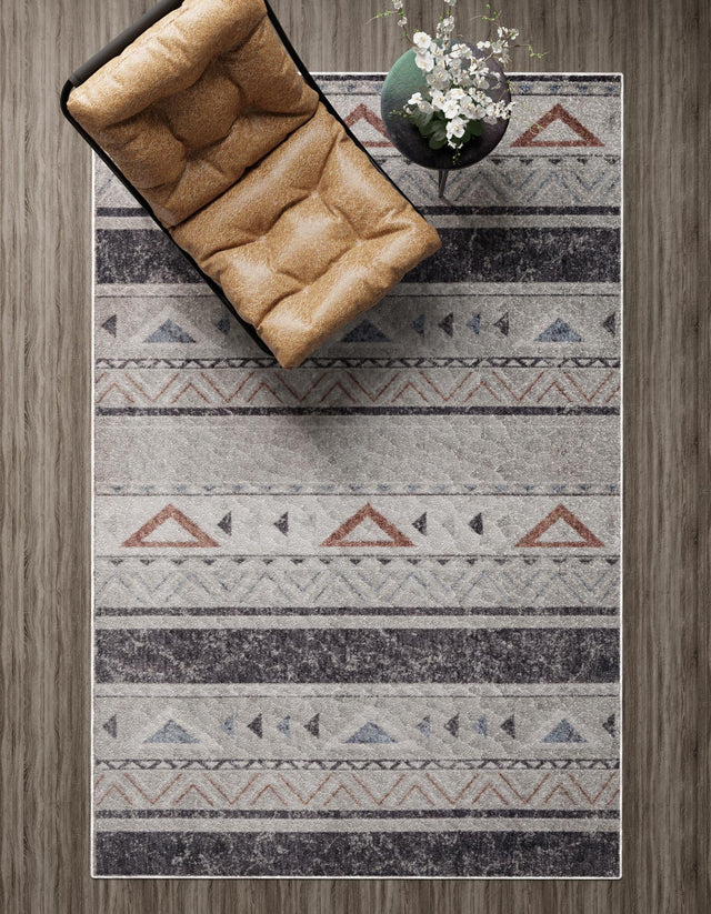 Gray 4' x 6' Eco Southwestern Rectangle Area Rug 100% Recycled Space Dyed Polyester With Cotton Backing Carpet for Natural Home Decor for Sale at Rug Engine