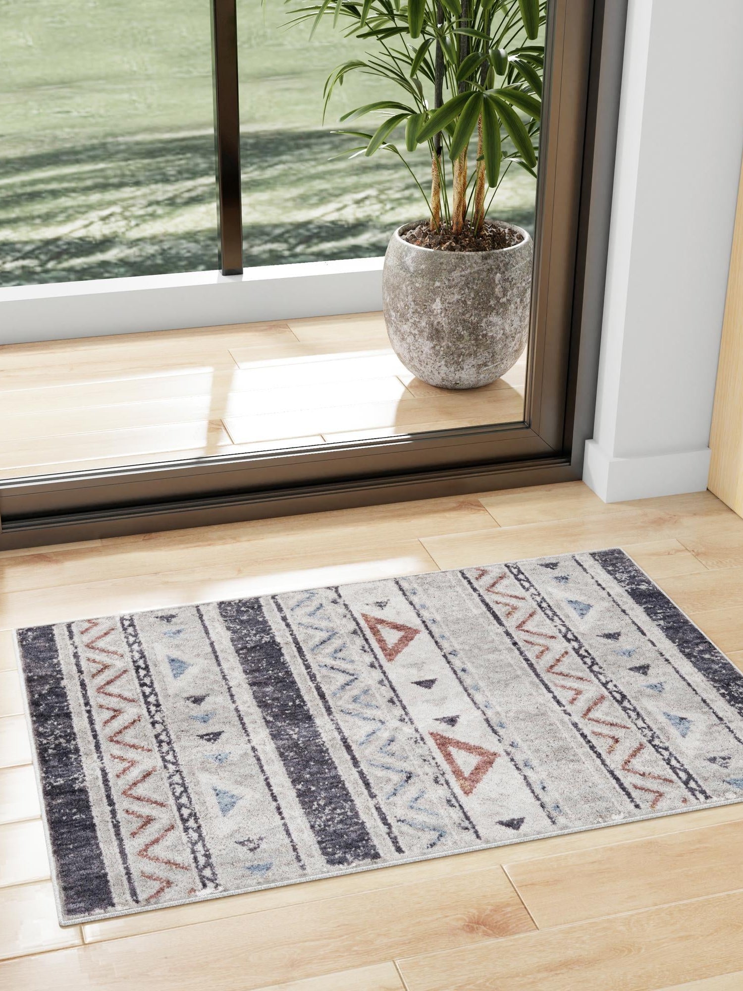 Gray 4' x 6' Eco Southwestern Rectangle Area Rug 100% Recycled Space Dyed Polyester With Cotton Backing Carpet for Natural Home Decor for Sale at Rug Engine