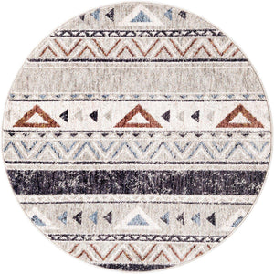 Gray 3' 3 x 3' 3 Eco Southwestern Round Area Rug 100% Recycled Space Dyed Polyester With Cotton Backing Carpet for Natural Home Decor for Sale at Rug Engine