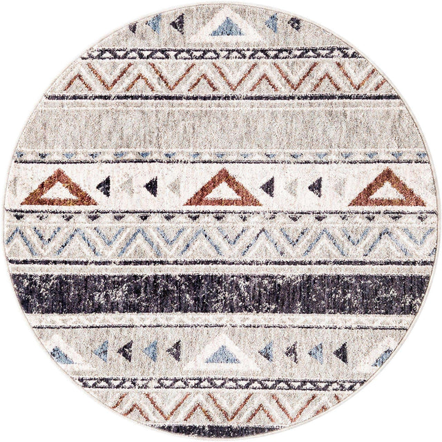 Gray 3' 3 x 3' 3 Eco Southwestern Round Area Rug 100% Recycled Space Dyed Polyester With Cotton Backing Carpet for Natural Home Decor for Sale at Rug Engine