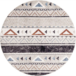 Gray 7' x 7' Eco Southwestern Round Area Rug 100% Recycled Space Dyed Polyester With Cotton Backing Carpet for Natural Home Decor for Sale at Rug Engine