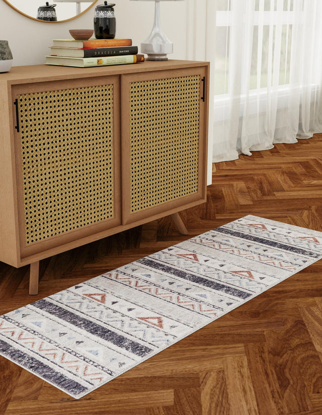 Gray 2' x 8' Eco Southwestern Runner Area Rug 100% Recycled Space Dyed Polyester With Cotton Backing Carpet for Natural Home Decor for Sale at Rug Engine
