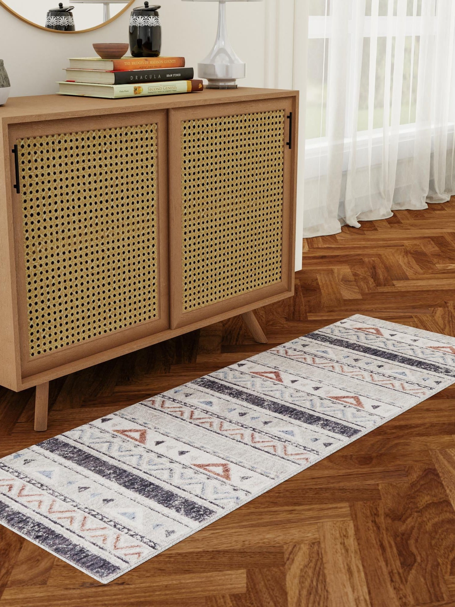 Gray 2' x 6' Eco Southwestern Runner Area Rug 100% Recycled Space Dyed Polyester With Cotton Backing Carpet for Natural Home Decor for Sale at Rug Engine
