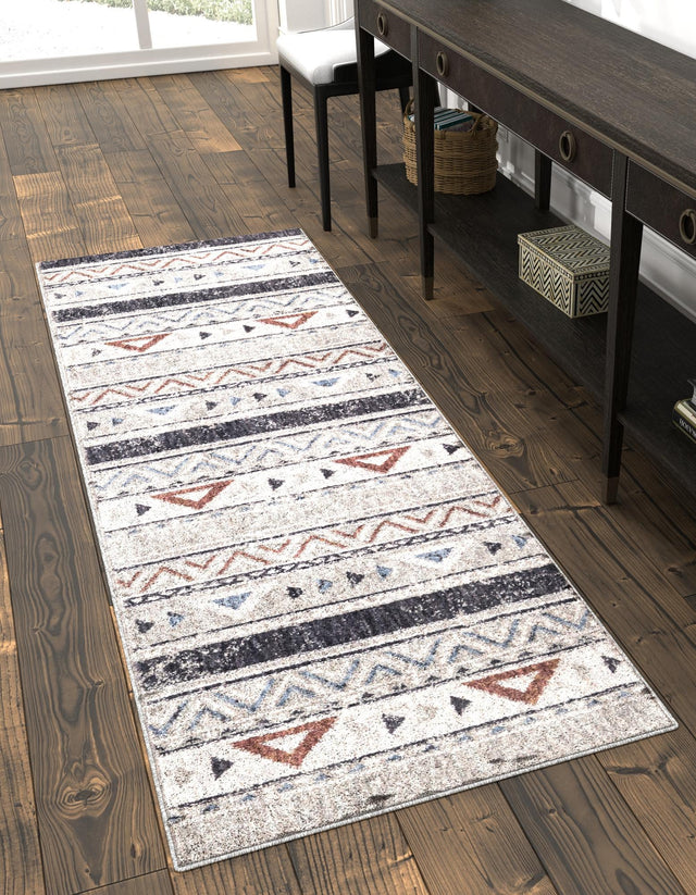 Gray 2' x 6' Eco Southwestern Runner Area Rug 100% Recycled Space Dyed Polyester With Cotton Backing Carpet for Natural Home Decor for Sale at Rug Engine
