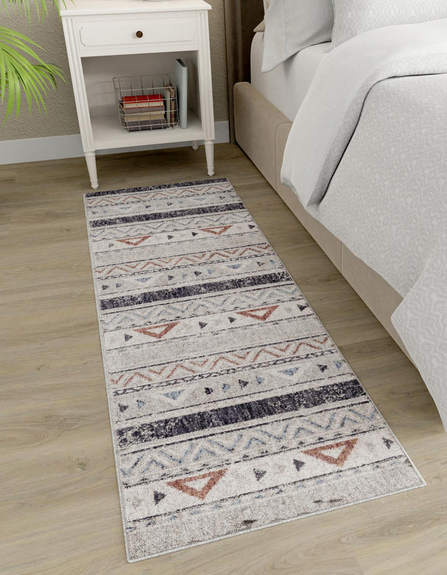 Gray 2' x 6' Eco Southwestern Runner Area Rug 100% Recycled Space Dyed Polyester With Cotton Backing Carpet for Natural Home Decor for Sale at Rug Engine