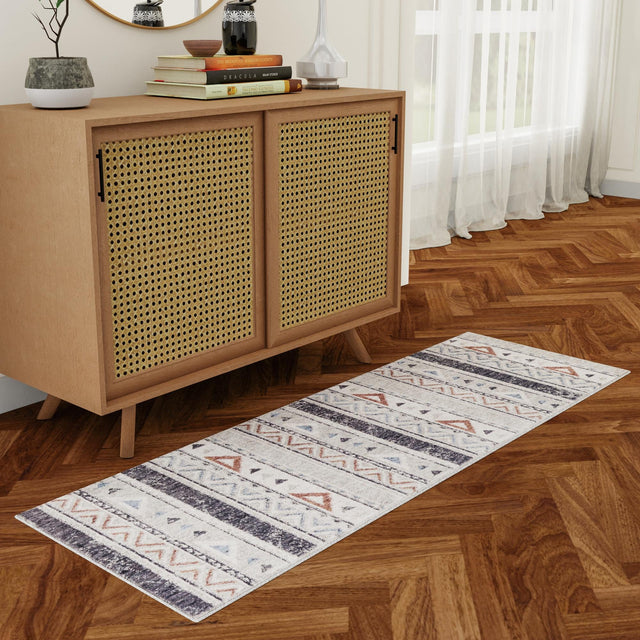 Gray 2' x 6' Eco Southwestern Runner Area Rug 100% Recycled Space Dyed Polyester With Cotton Backing Carpet for Natural Home Decor for Sale at Rug Engine