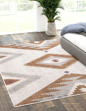 Ivory 5' 3 x 8' Eco Southwestern Rectangle Area Rug 100% Recycled Space Dyed Polyester With Cotton Backing Carpet for Natural Home Decor for Sale at Rug Engine