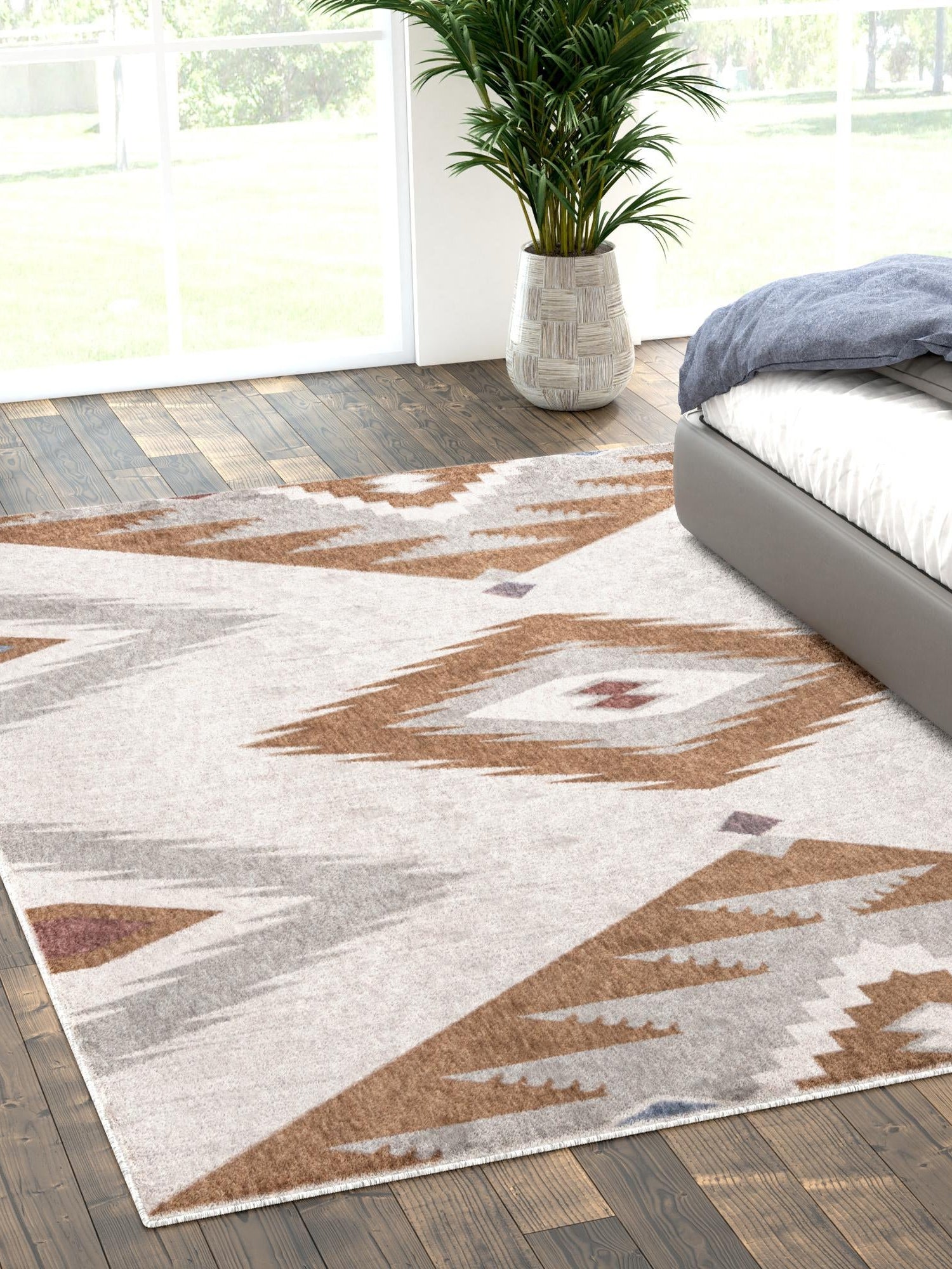 Ivory 10' x 13' Eco Southwestern Rectangle Area Rug 100% Recycled Space Dyed Polyester With Cotton Backing Carpet for Natural Home Decor for Sale at Rug Engine