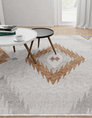 Ivory 4' x 6' Eco Southwestern Rectangle Area Rug 100% Recycled Space Dyed Polyester With Cotton Backing Carpet for Natural Home Decor for Sale at Rug Engine