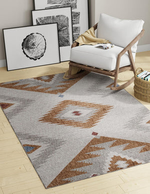 Ivory 10' x 13' Eco Southwestern Rectangle Area Rug 100% Recycled Space Dyed Polyester With Cotton Backing Carpet for Natural Home Decor for Sale at Rug Engine