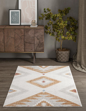 Ivory 5' 3 x 8' Eco Southwestern Rectangle Area Rug 100% Recycled Space Dyed Polyester With Cotton Backing Carpet for Natural Home Decor for Sale at Rug Engine