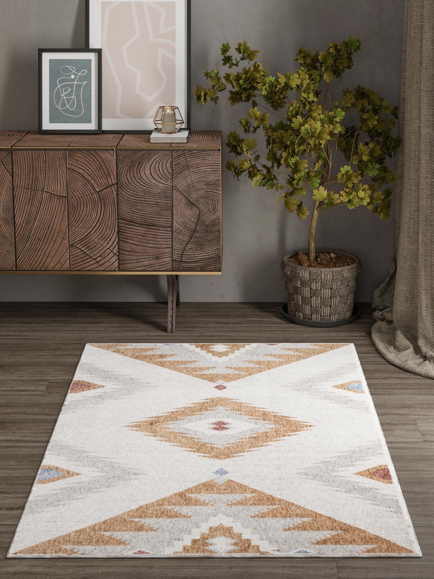 Ivory 2' x 3' Eco Southwestern Rectangle Area Rug 100% Recycled Space Dyed Polyester With Cotton Backing Carpet for Natural Home Decor for Sale at Rug Engine