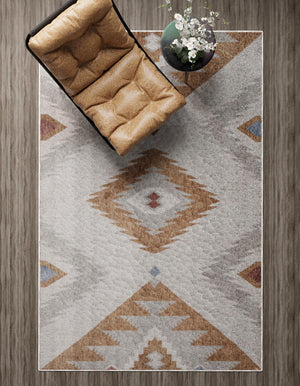 Ivory 5' 3 x 8' Eco Southwestern Rectangle Area Rug 100% Recycled Space Dyed Polyester With Cotton Backing Carpet for Natural Home Decor for Sale at Rug Engine
