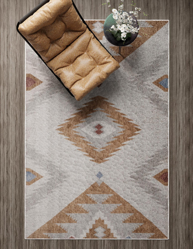 Ivory 5' 3 x 8' Eco Southwestern Rectangle Area Rug 100% Recycled Space Dyed Polyester With Cotton Backing Carpet for Natural Home Decor for Sale at Rug Engine