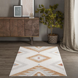 Ivory 4' x 6' Eco Southwestern Rectangle Area Rug 100% Recycled Space Dyed Polyester With Cotton Backing Carpet for Natural Home Decor for Sale at Rug Engine