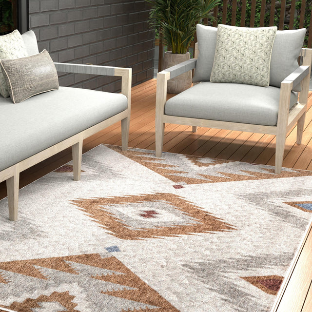 Ivory 4' x 6' Eco Southwestern Rectangle Area Rug 100% Recycled Space Dyed Polyester With Cotton Backing Carpet for Natural Home Decor for Sale at Rug Engine