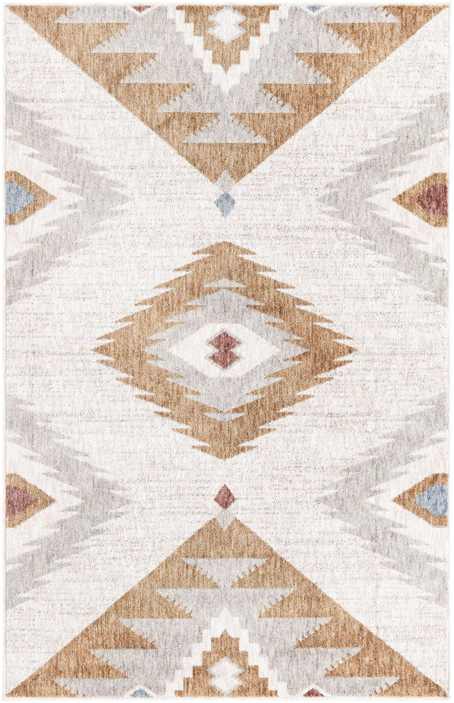 Ivory 4' x 6' Eco Southwestern Rectangle Area Rug 100% Recycled Space Dyed Polyester With Cotton Backing Carpet for Natural Home Decor for Sale at Rug Engine