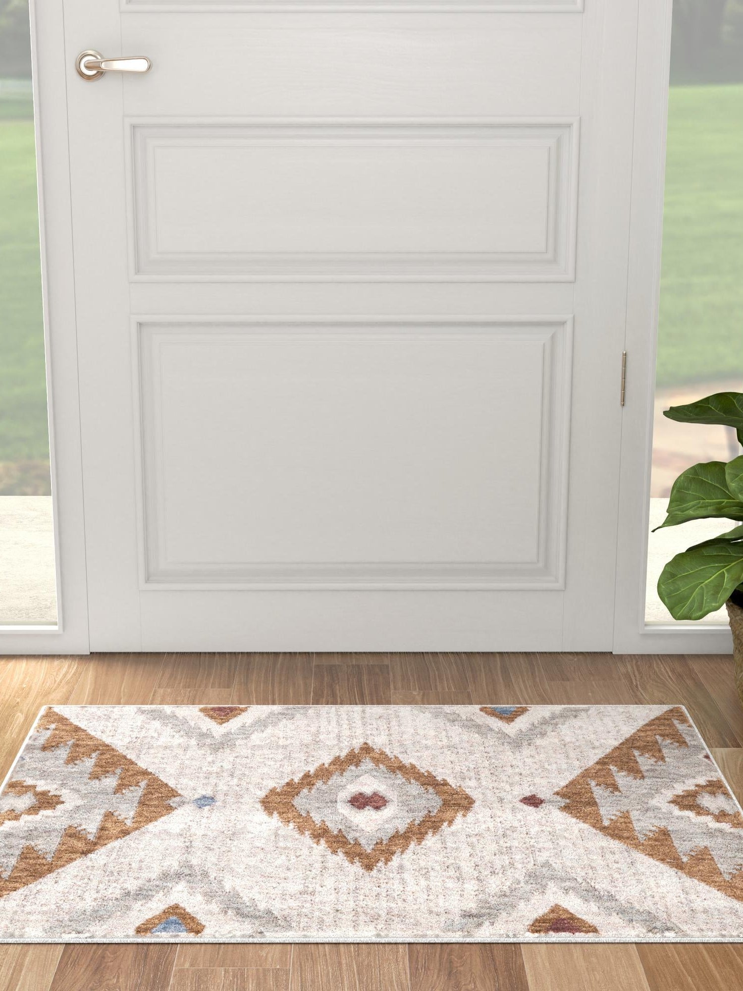 Ivory 7' 10 x 10' Eco Southwestern Rectangle Area Rug 100% Recycled Space Dyed Polyester With Cotton Backing Carpet for Natural Home Decor for Sale at Rug Engine