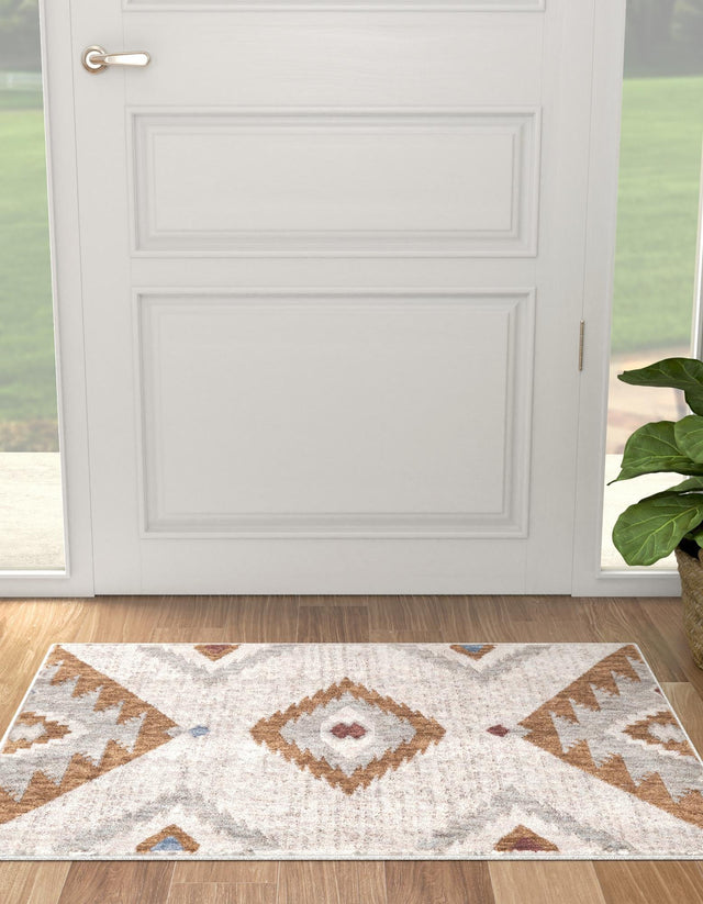 Ivory 5' 3 x 8' Eco Southwestern Rectangle Area Rug 100% Recycled Space Dyed Polyester With Cotton Backing Carpet for Natural Home Decor for Sale at Rug Engine