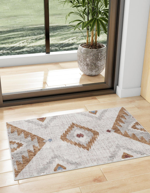 Ivory 4' x 6' Eco Southwestern Rectangle Area Rug 100% Recycled Space Dyed Polyester With Cotton Backing Carpet for Natural Home Decor for Sale at Rug Engine