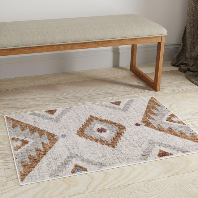 Ivory 4' x 6' Eco Southwestern Rectangle Area Rug 100% Recycled Space Dyed Polyester With Cotton Backing Carpet for Natural Home Decor for Sale at Rug Engine