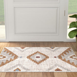 Ivory 4' x 6' Eco Southwestern Rectangle Area Rug 100% Recycled Space Dyed Polyester With Cotton Backing Carpet for Natural Home Decor for Sale at Rug Engine